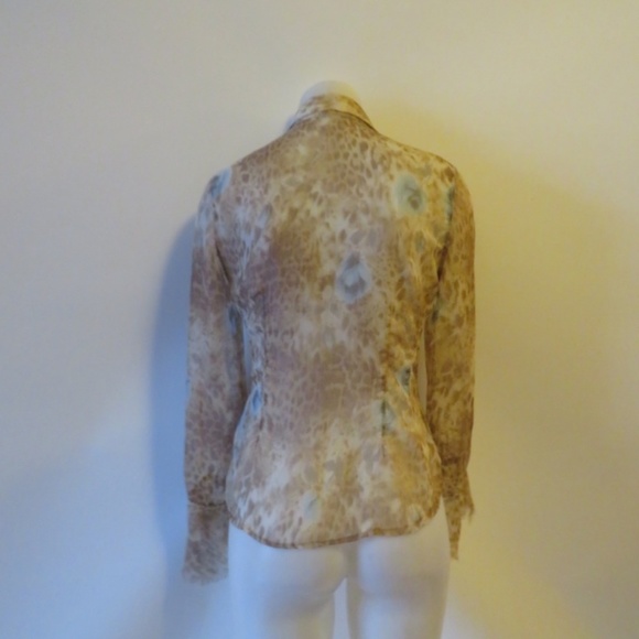 A'NUE LIGNE BROWN/CREAM/BLUE ANIMAL PRINT TOP SZ S - Picture 4 of 8